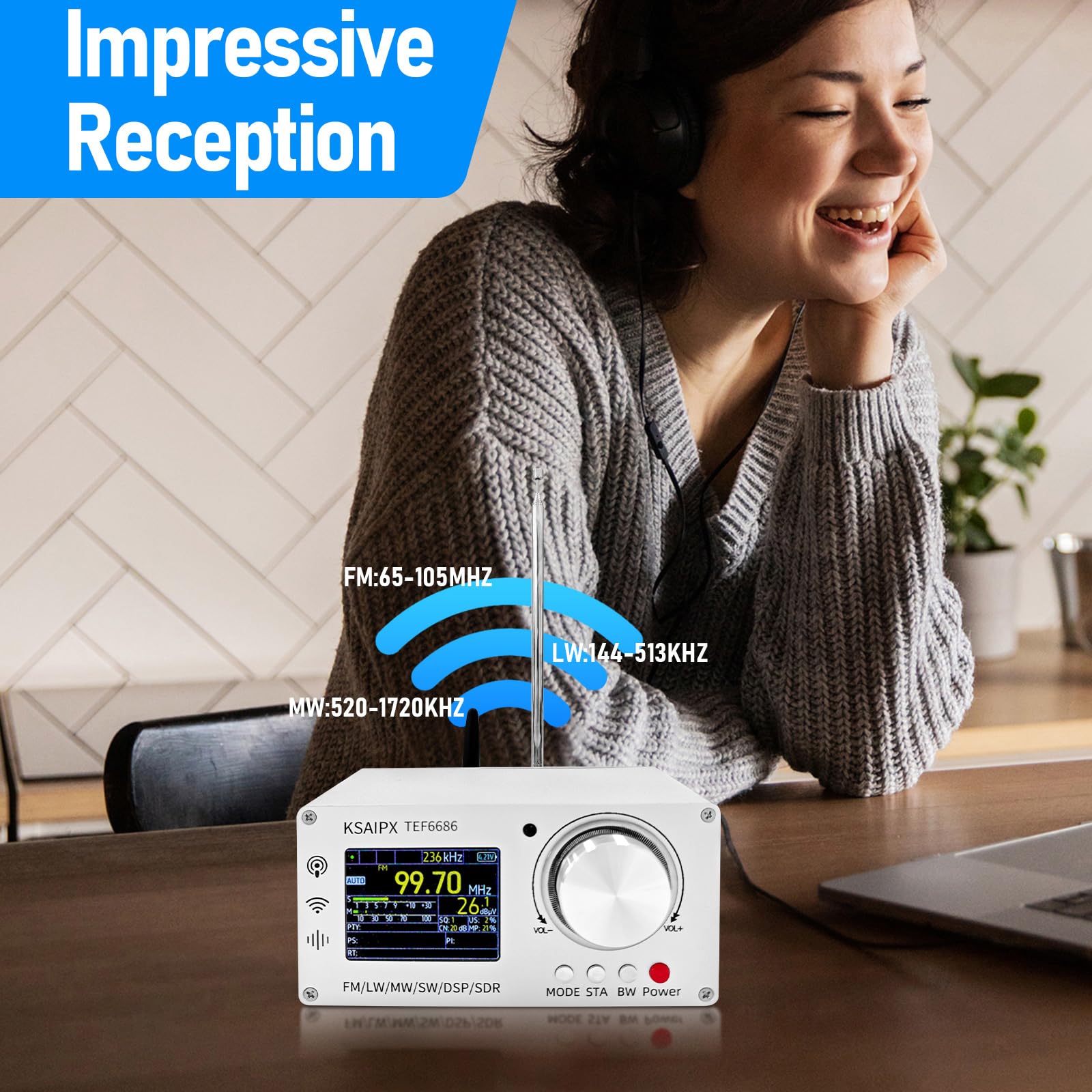 KSAIPX Portable Radio,Full-Band DSP Radio with TEF6686 Chip,AM,FM